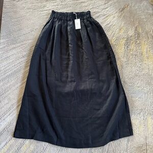 Mikoh black linen maxi skirt pull on elastic waist side slits 2 medium new